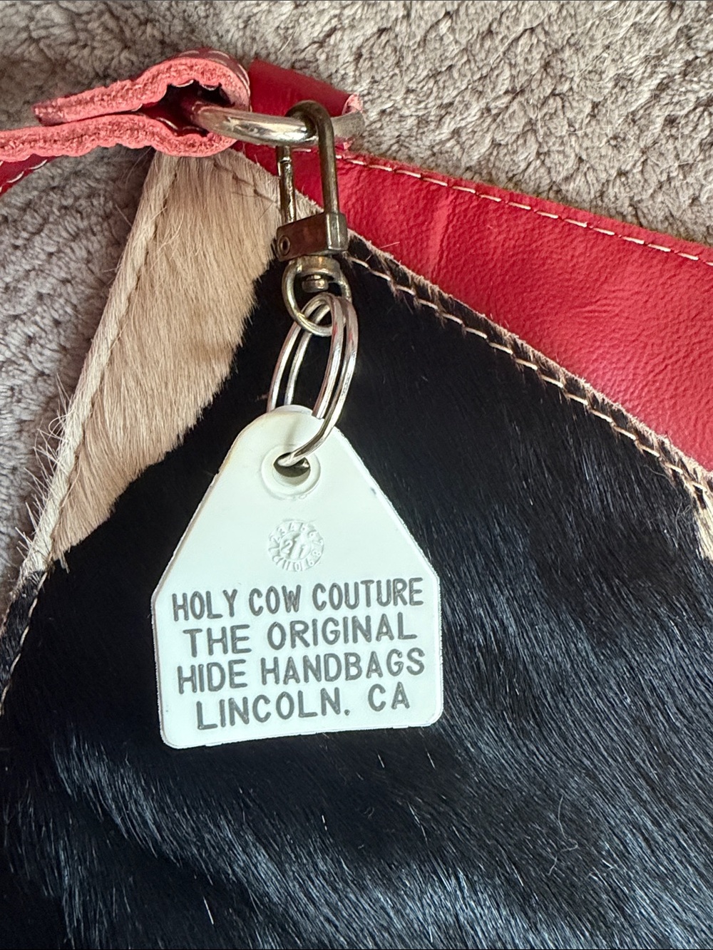 Red Leather Crossbody with Black-and-White Haircalf Panel - Picture 3 of 6